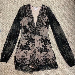 L'ATISTE medium black sequin long-sleeve romper